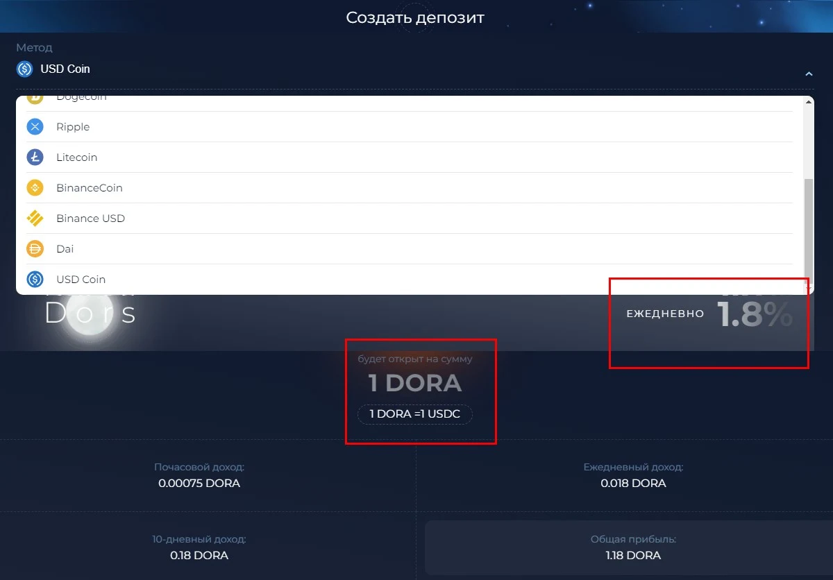 DORADUS условия инвестирования