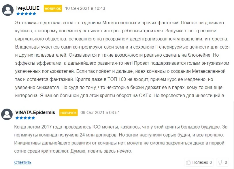 Отзывы о Decentraland