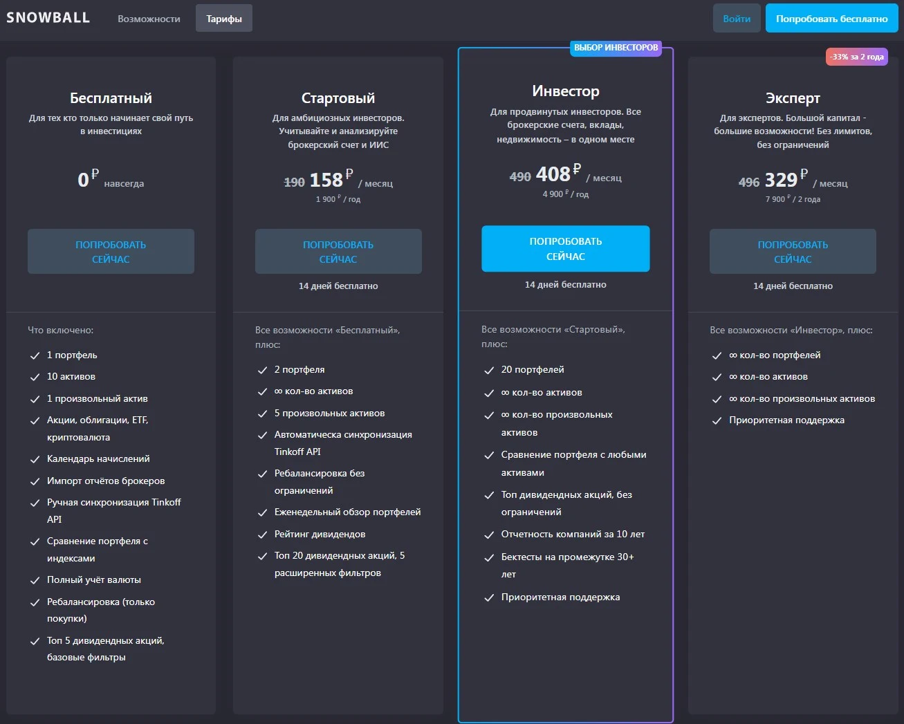 Snowball Income тарифы платформы