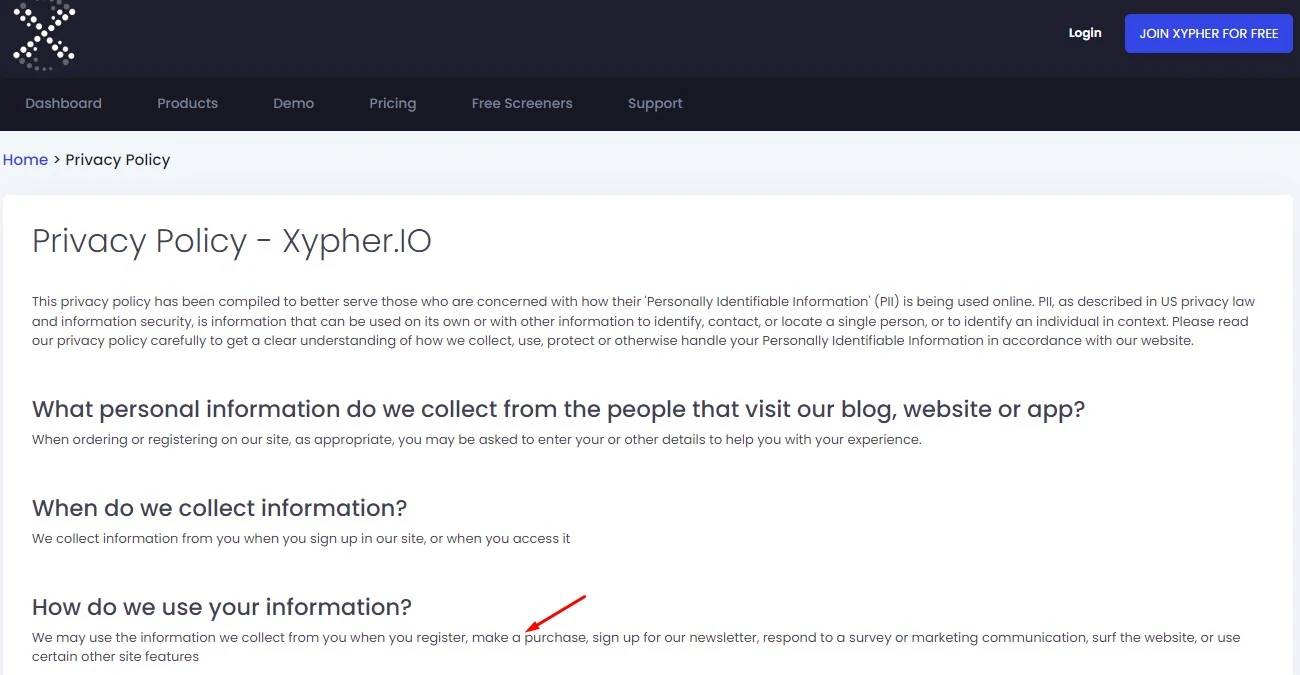 xypher io сайт политика конфиденциальности
