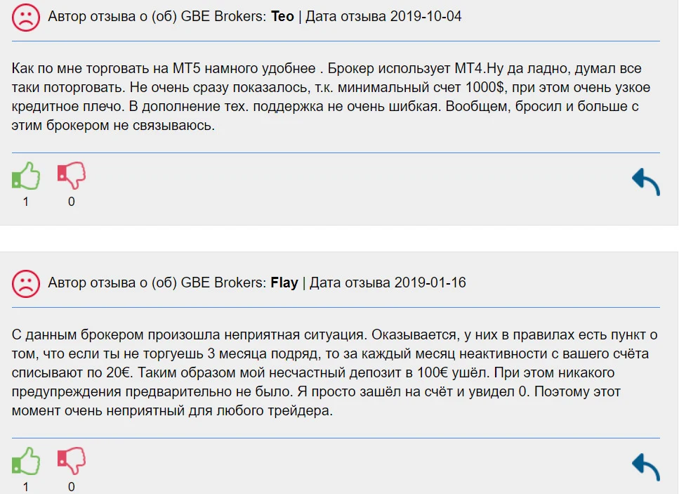 Отзывы о брокере GBE Broker