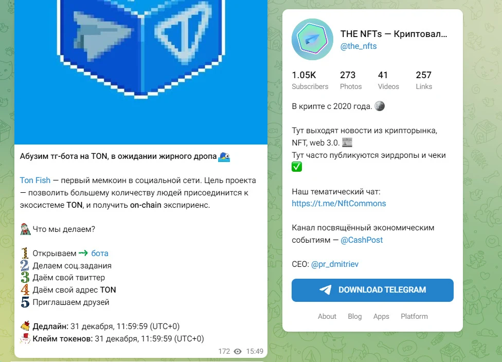 ТГ канал проекта THE NFTs