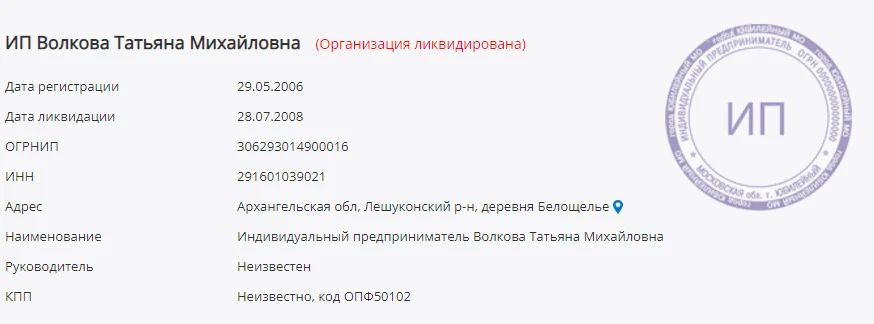 ИП Татьяна Волкова (ликвидирован)