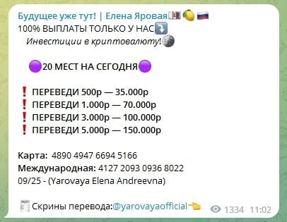 Елена Яровая цена