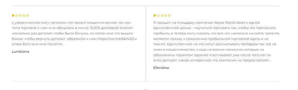 Отзывы об AbyssWorldAsset.com