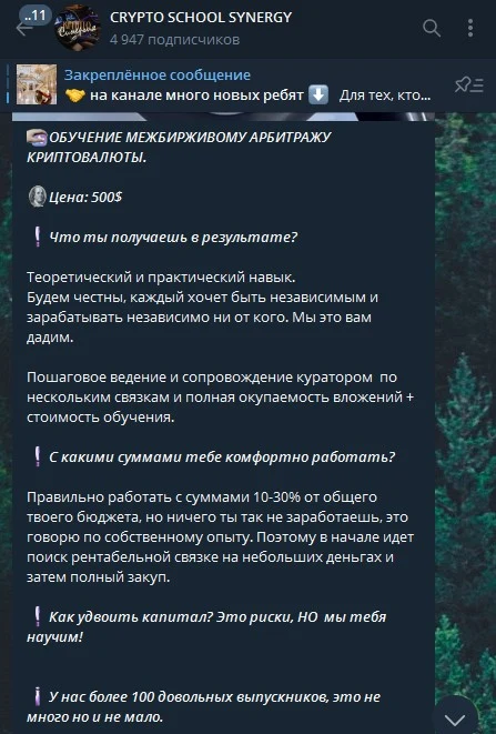 CRYPTO SCHOOL SYNERGY обзор телеграм канала