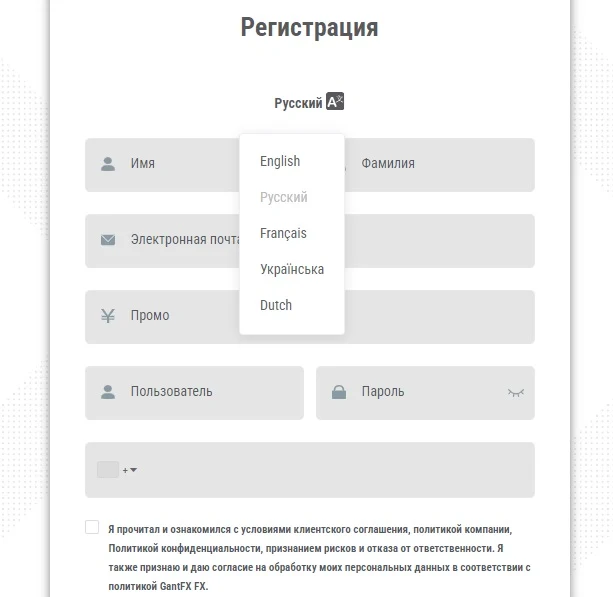 GantFX регистрация компании