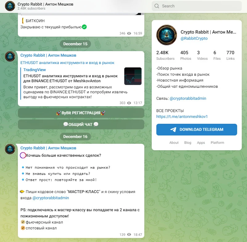 Публикации на Телеграмм канале Crypto Rabbit
