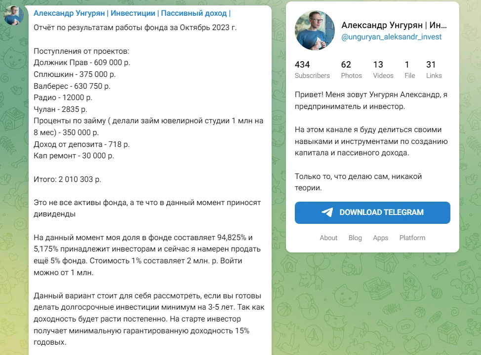Александр Унгурян инвестиции