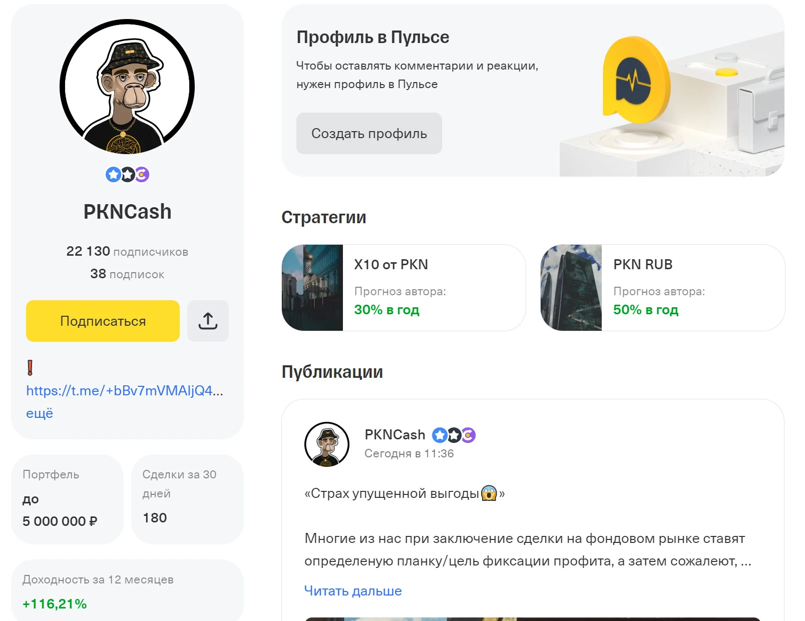Профиль в Пульсе Pkncash