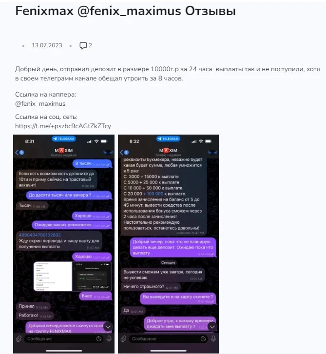 Fenix Max телеграм отзывы