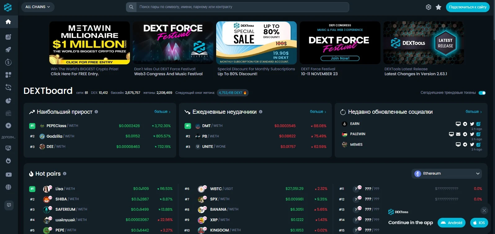 Сайт Dextools