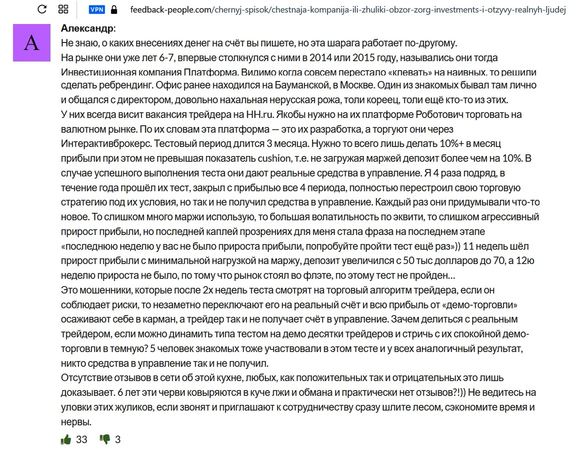 zorg investments отзывы